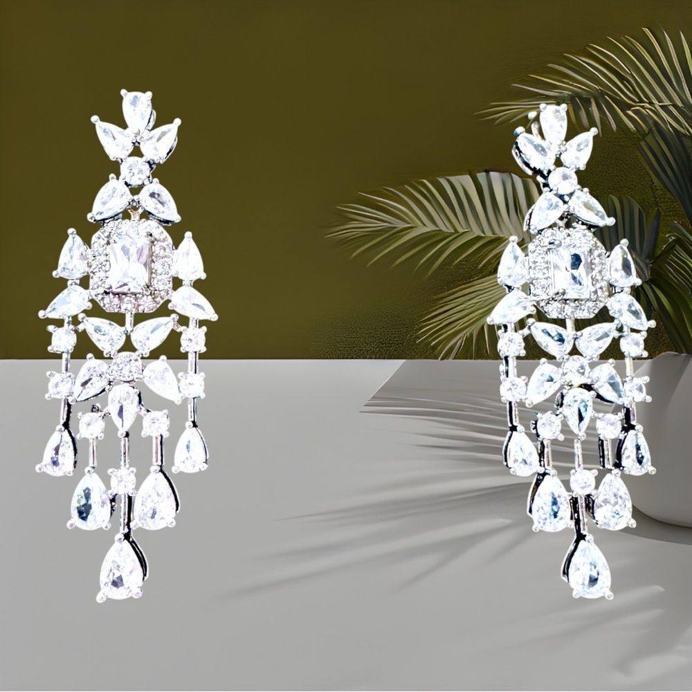 CHANDELIER DIAMOND CRYSTAL CUBIC ZIRCON SILVER EARRINGS
